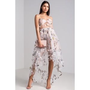NWT! AKIRA Marika Sheer Embroidered Hi Lo Dress
